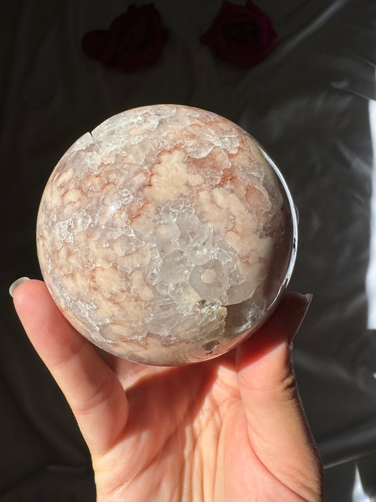 Flower Agate x Quartz Sphere