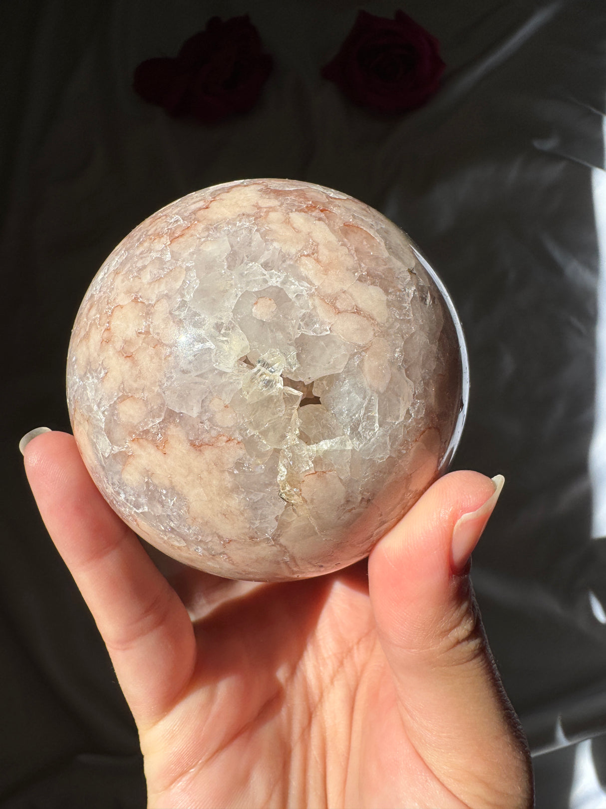 Flower Agate x Quartz Sphere