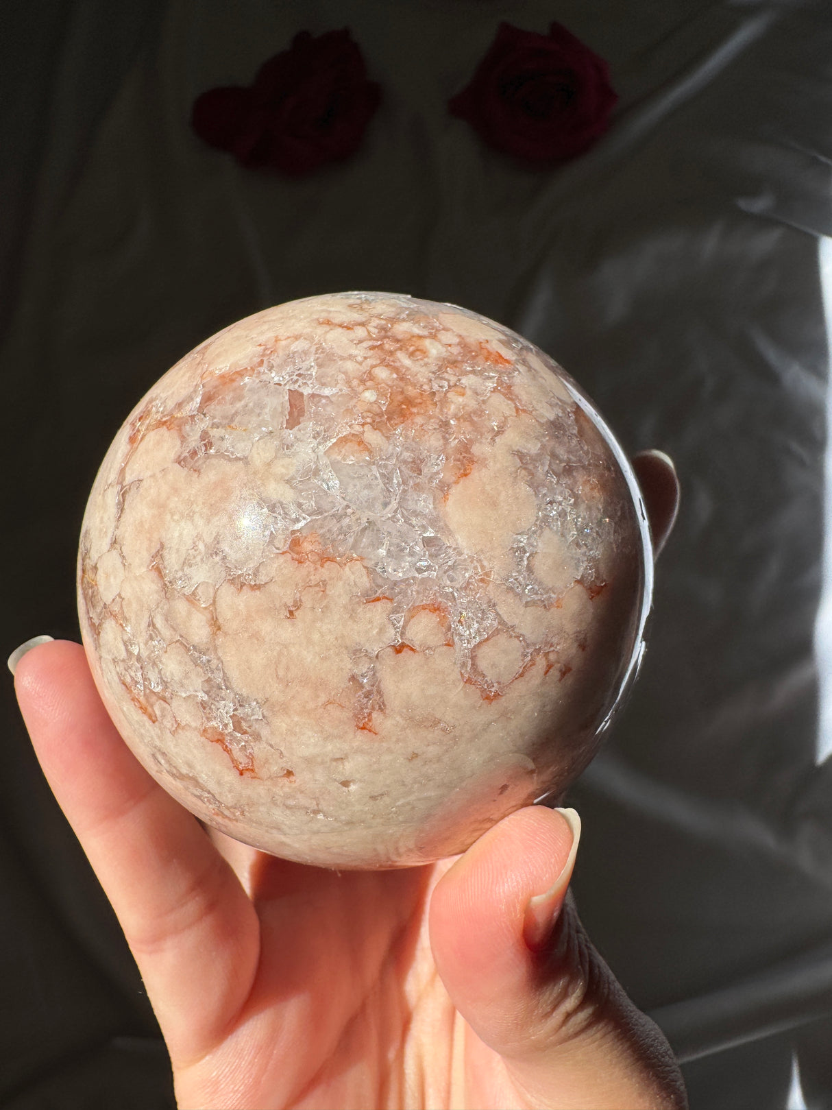 Flower Agate x Quartz Sphere