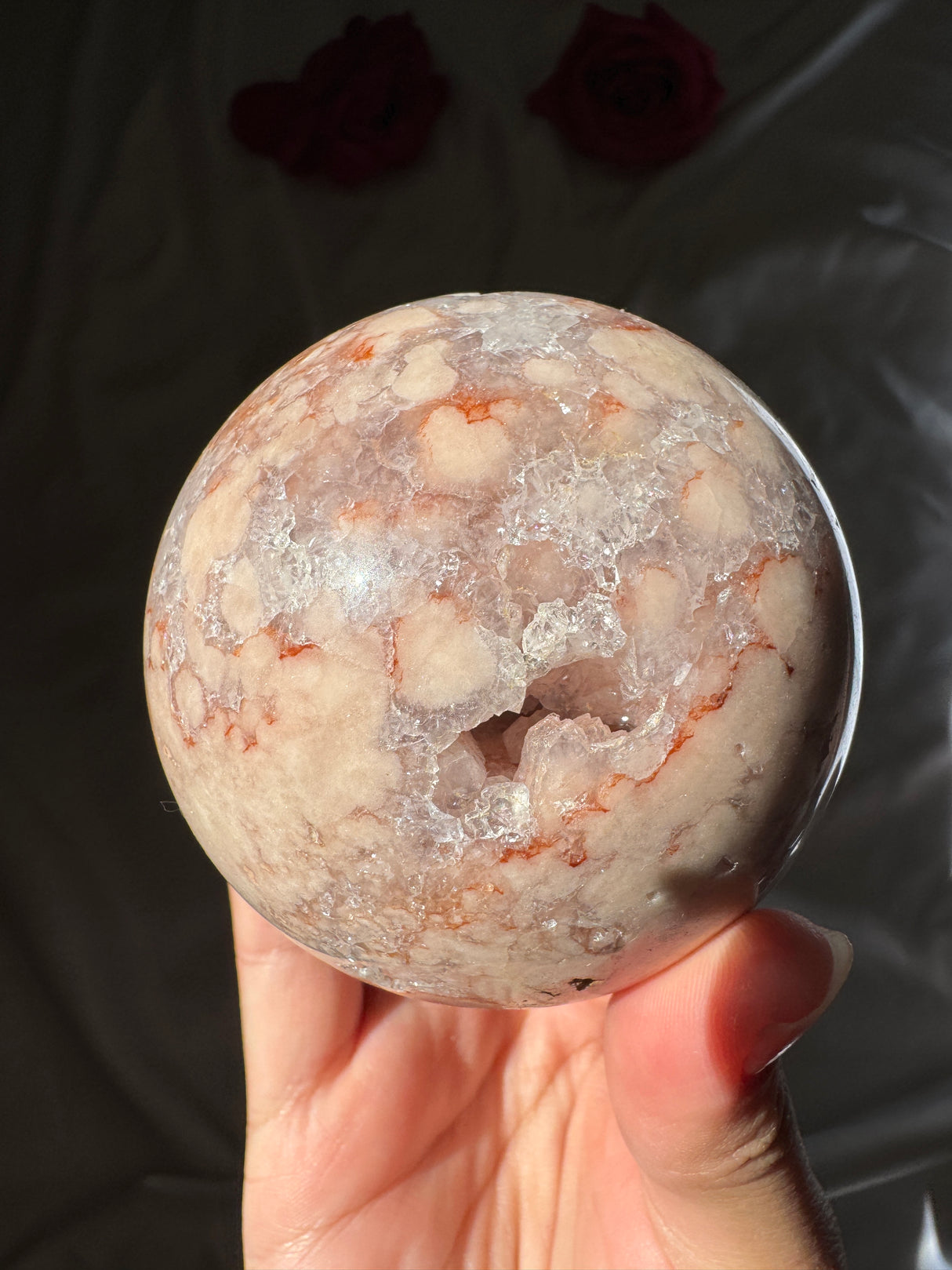 Flower Agate x Quartz Sphere