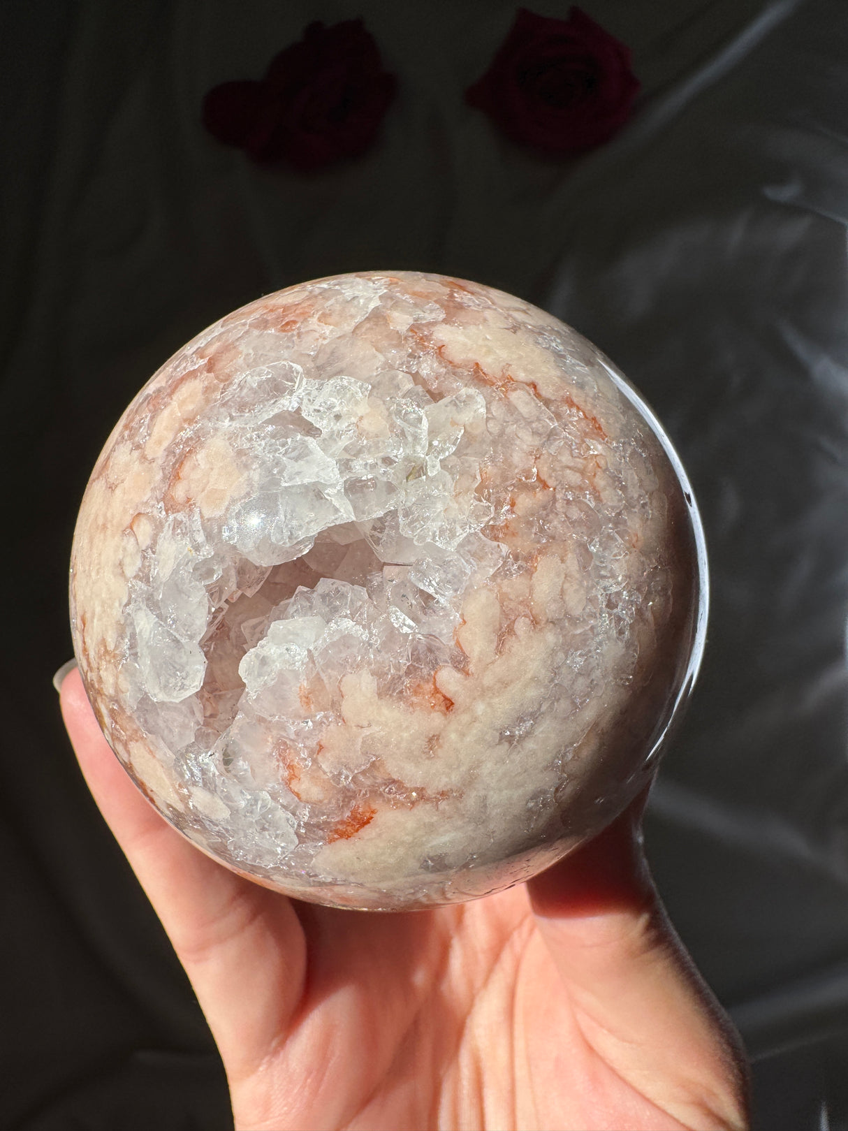 Flower Agate x Quartz Sphere