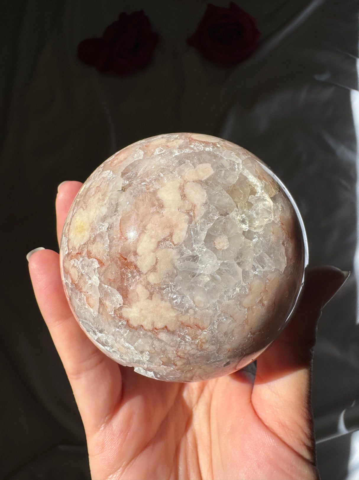 Flower Agate x Quartz Sphere