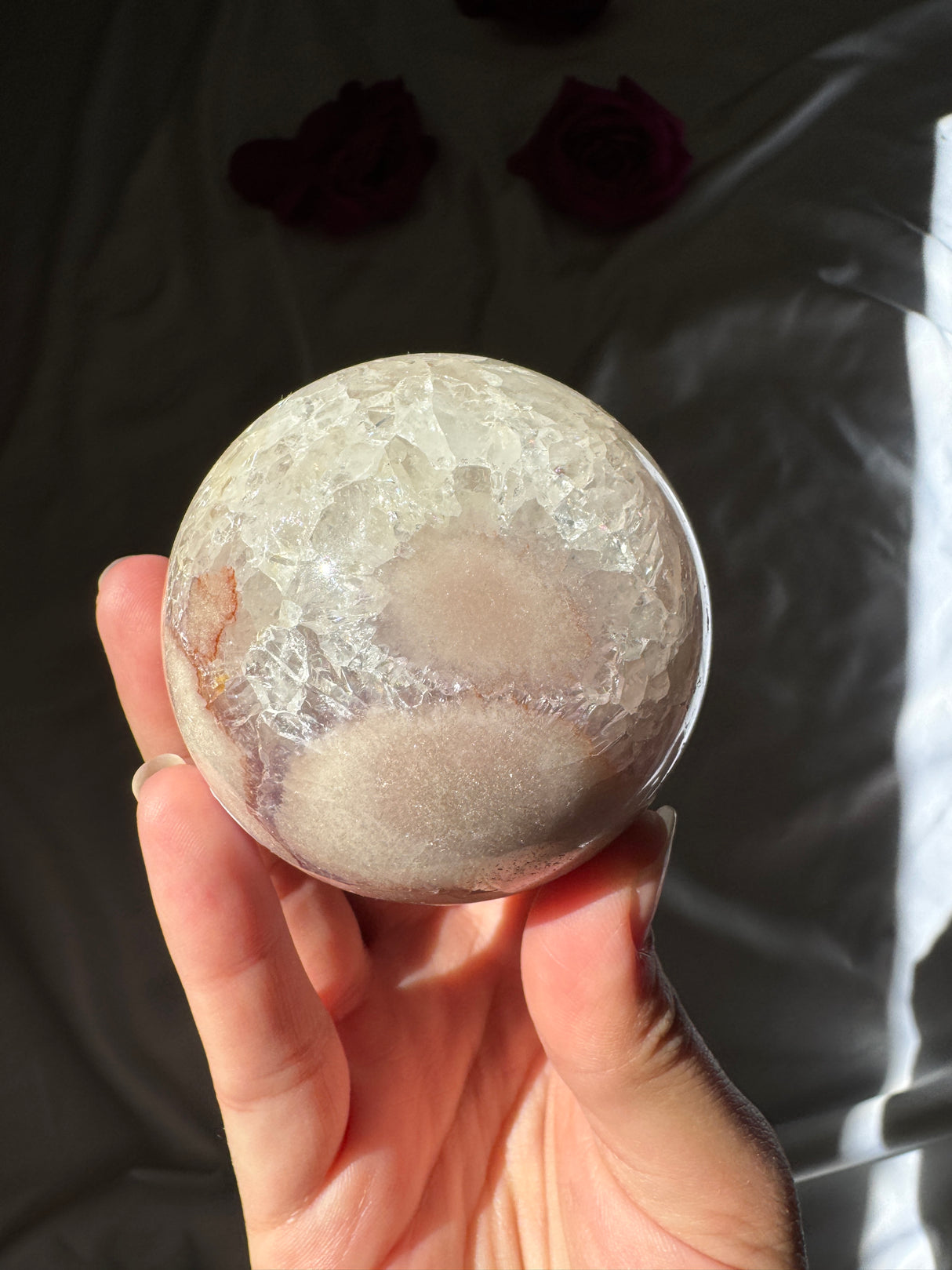 Flower Agate x Pink Amethyst Sphere