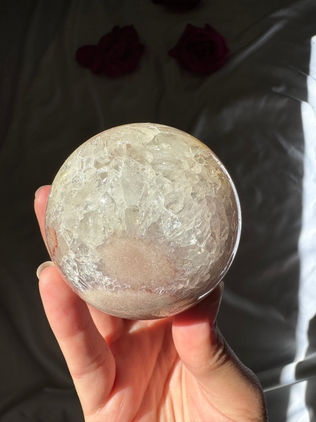 Flower Agate x Pink Amethyst Sphere