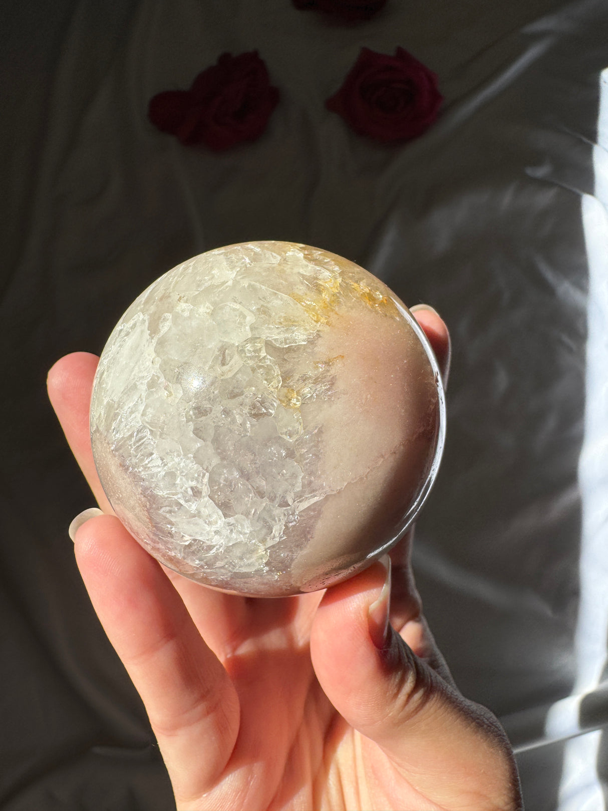 Flower Agate x Pink Amethyst Sphere