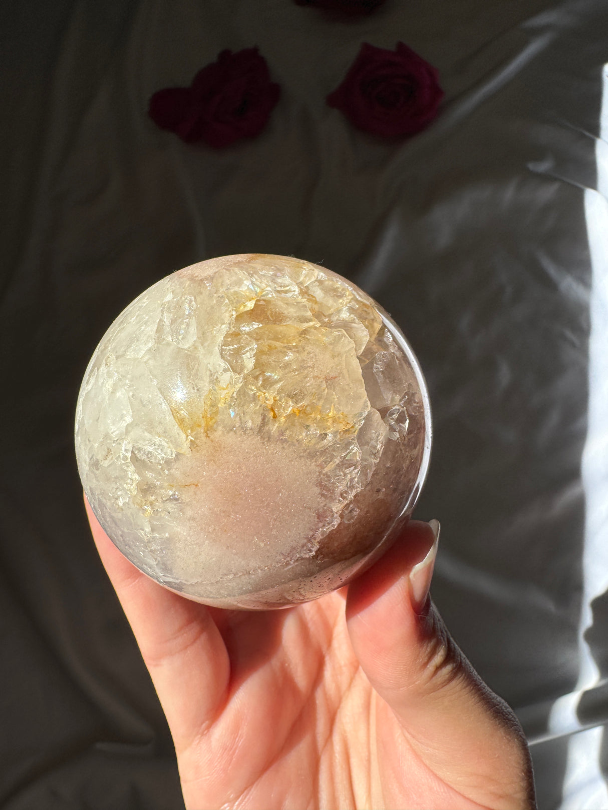 Flower Agate x Pink Amethyst Sphere