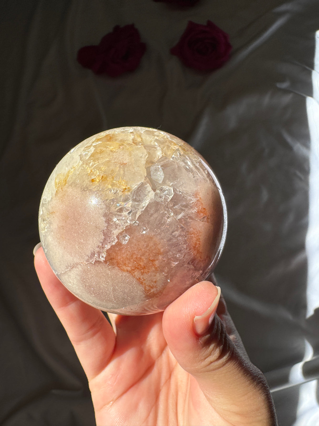 Flower Agate x Pink Amethyst Sphere