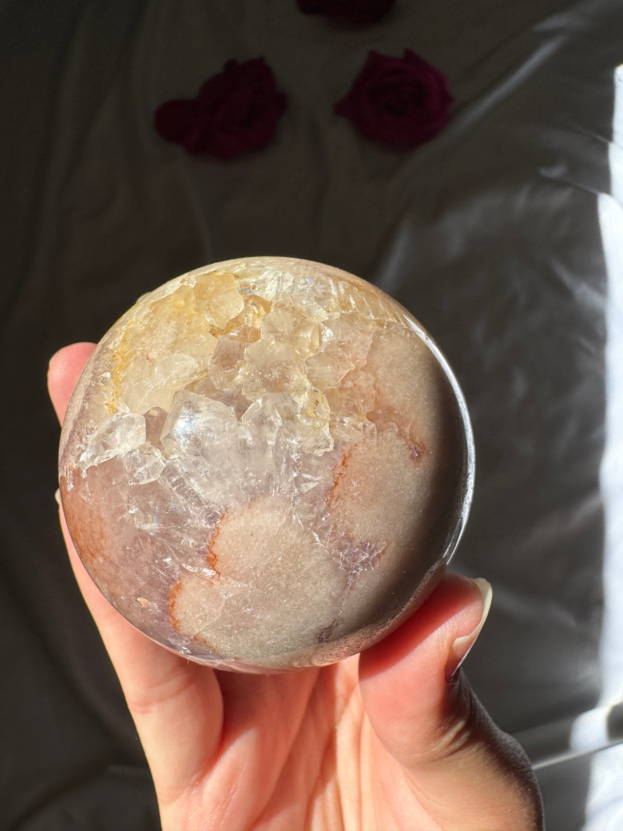 Flower Agate x Pink Amethyst Sphere