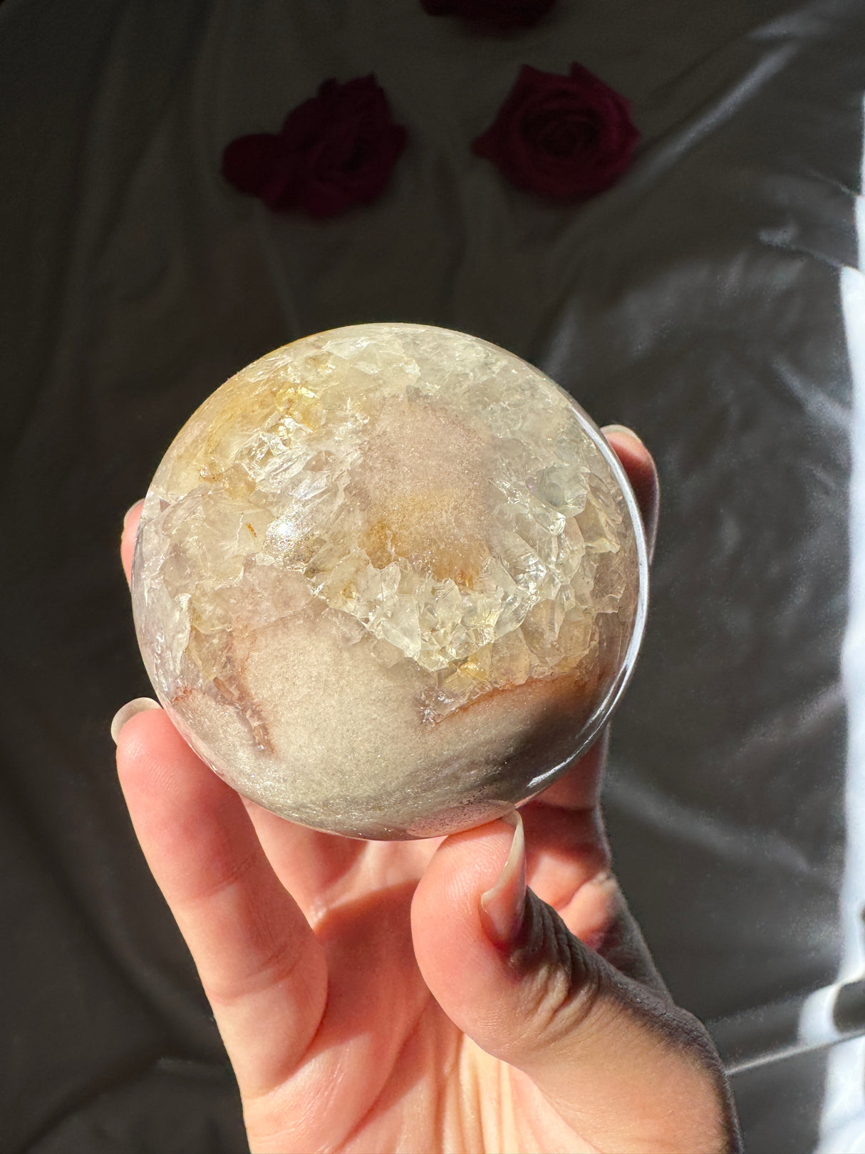 Flower Agate x Pink Amethyst Sphere