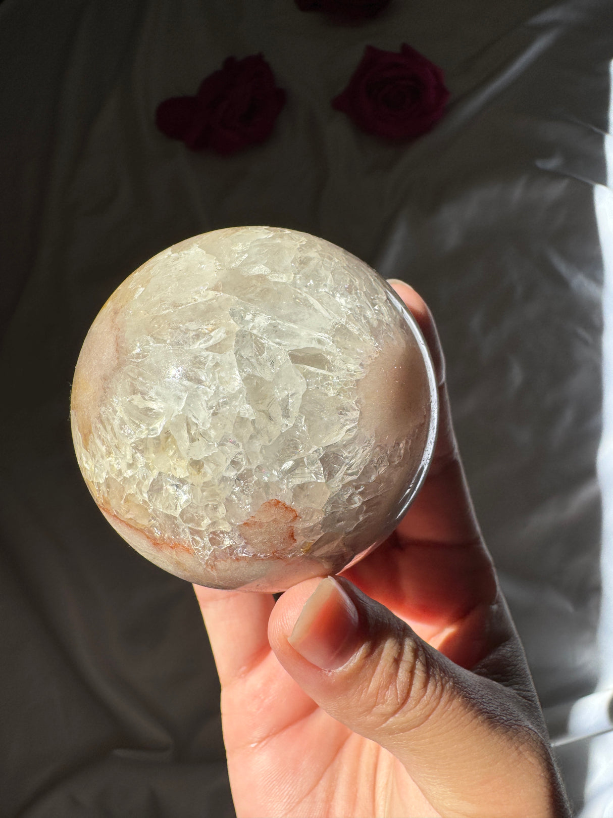 Flower Agate x Pink Amethyst Sphere