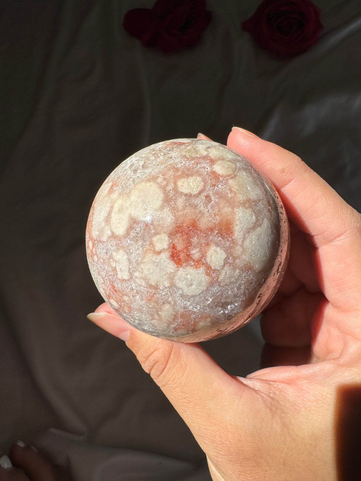 Flower Agate x Quartz Sphere