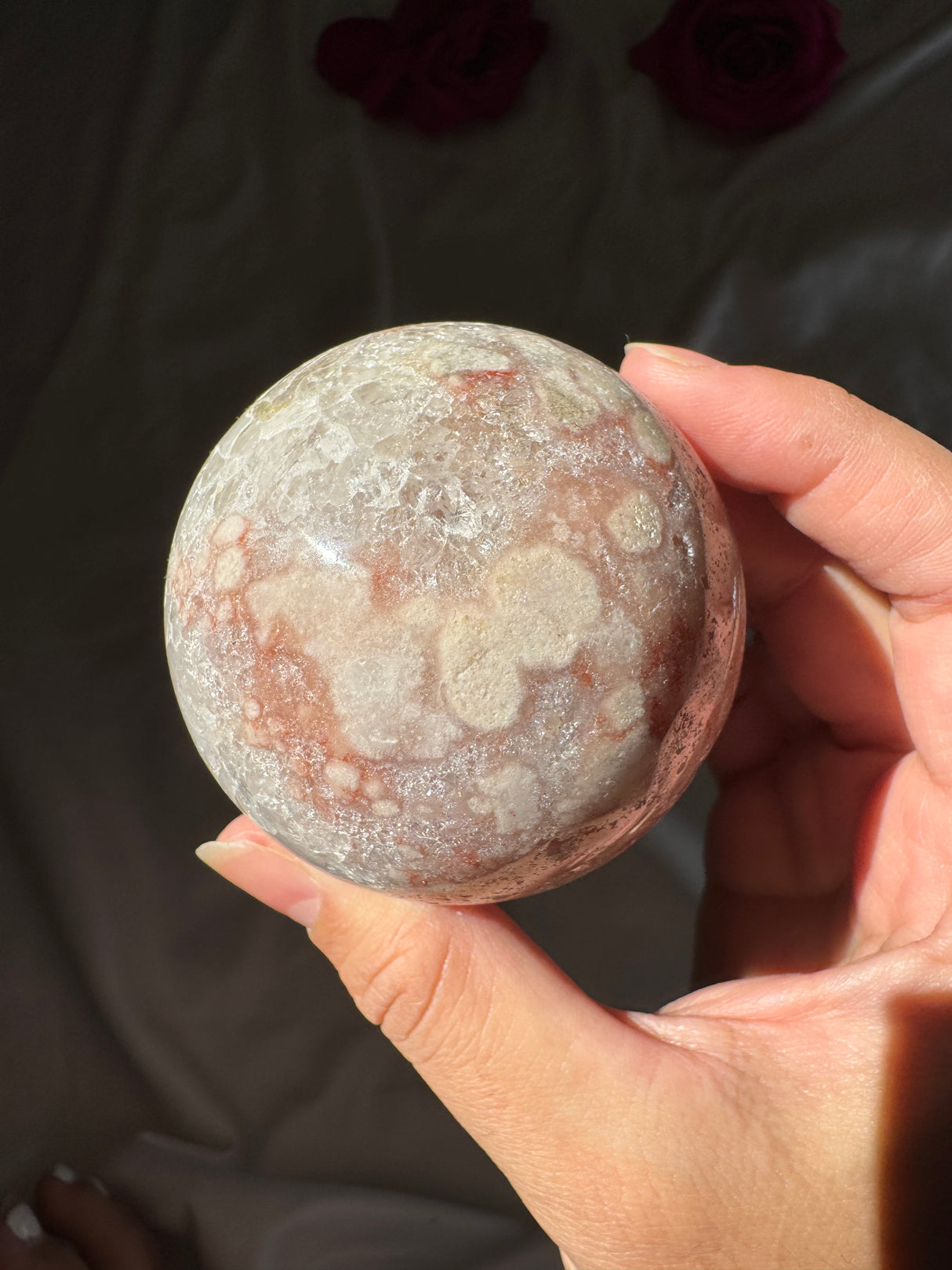 Flower Agate x Quartz Sphere