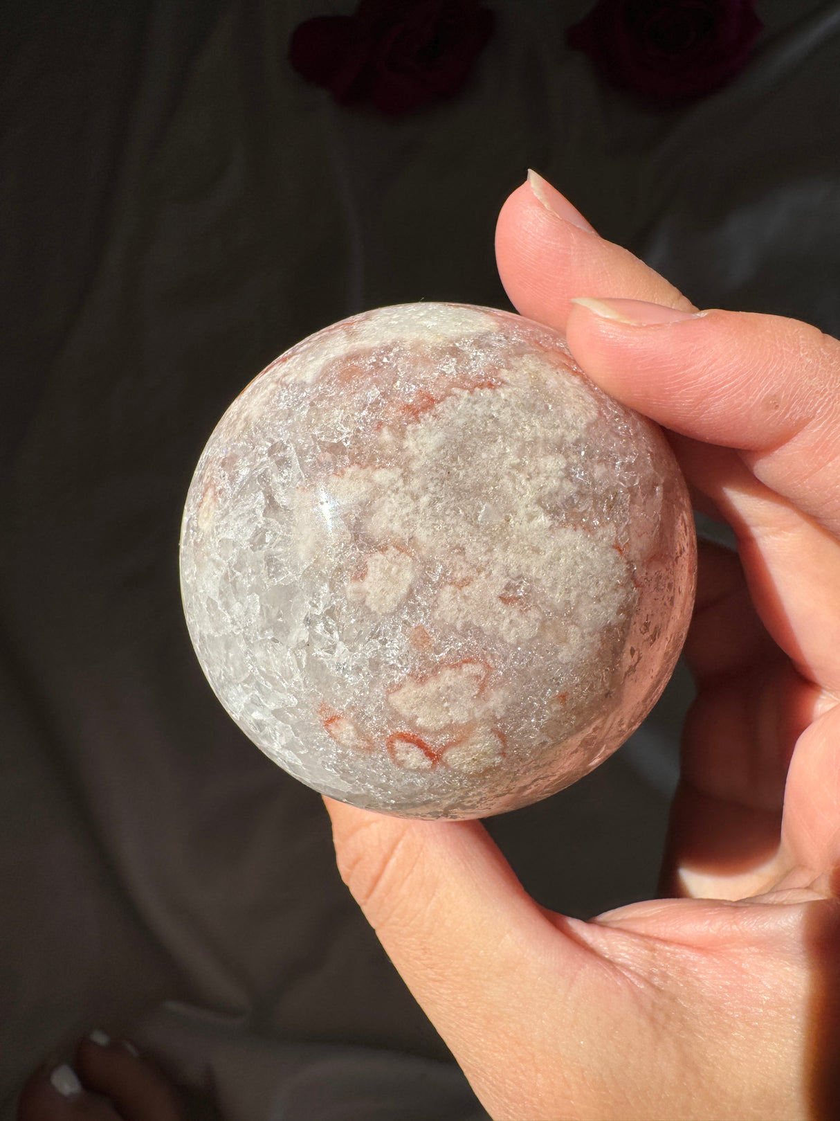 Flower Agate x Quartz Sphere