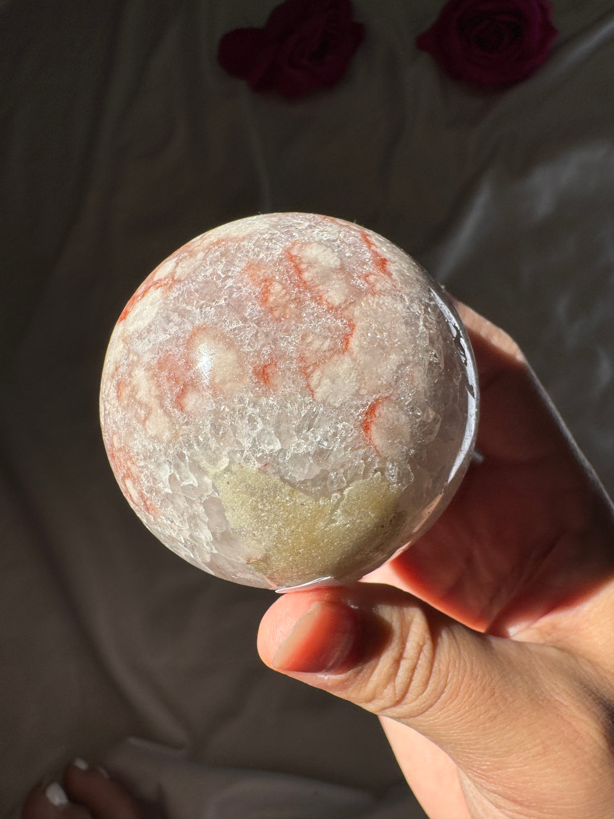 Flower Agate x Quartz Sphere