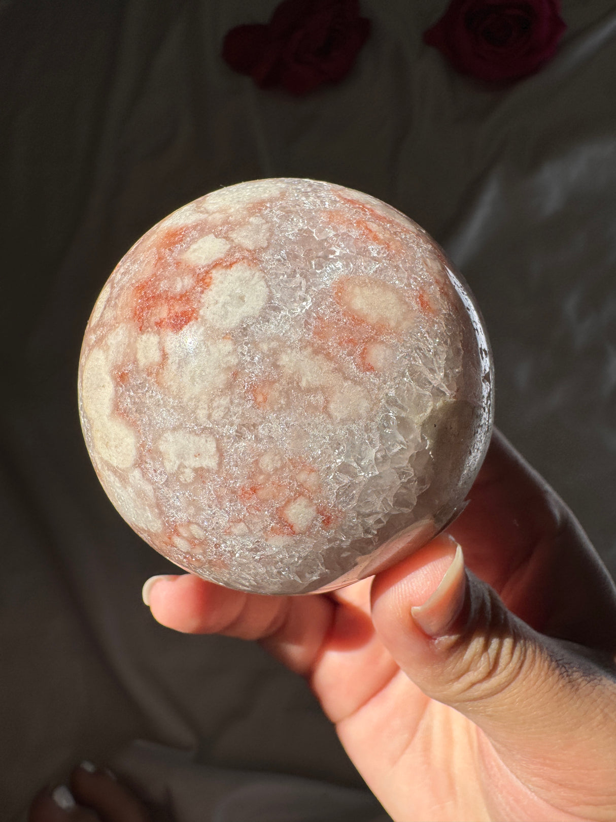 Flower Agate x Quartz Sphere