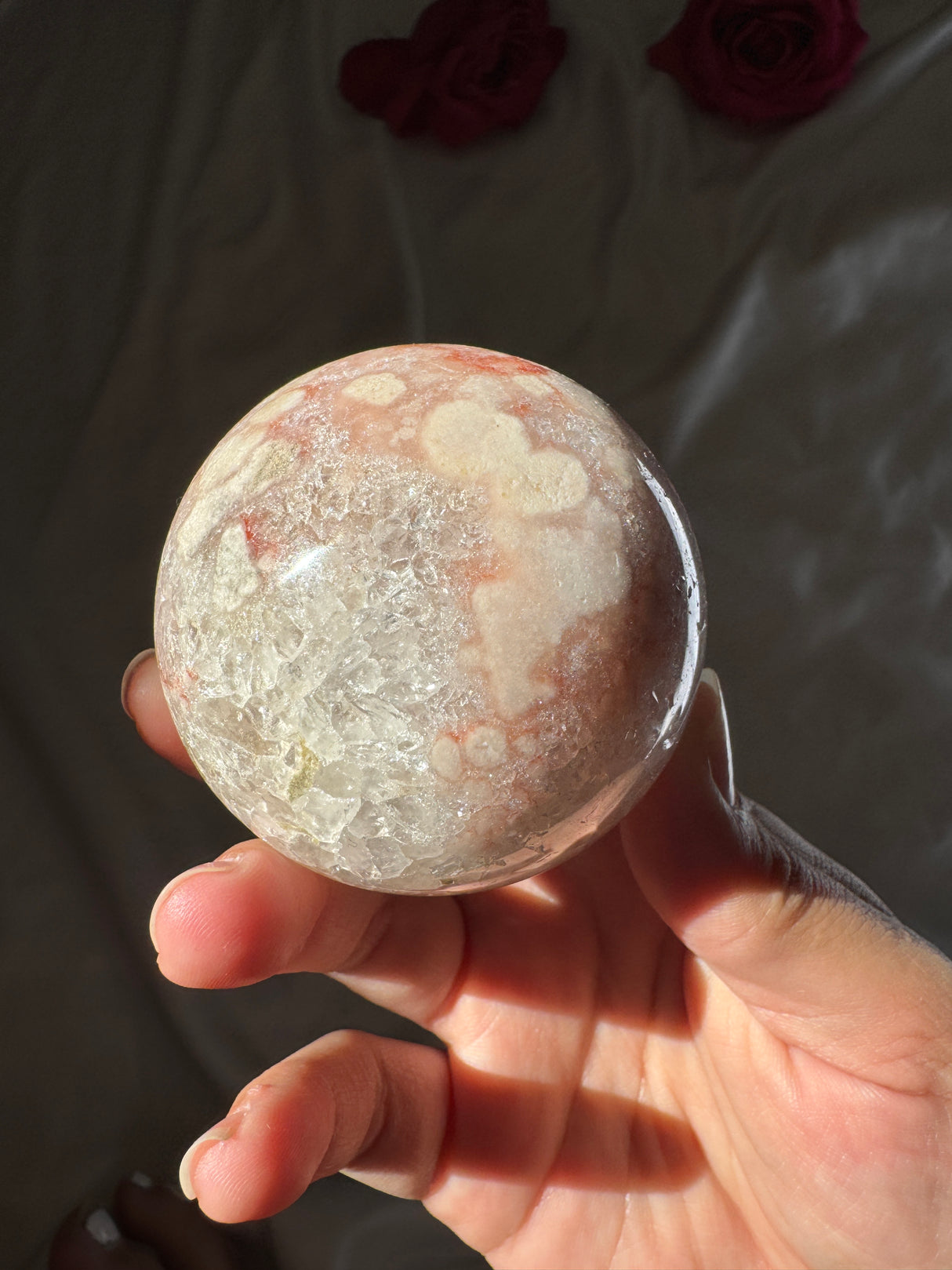 Flower Agate x Quartz Sphere