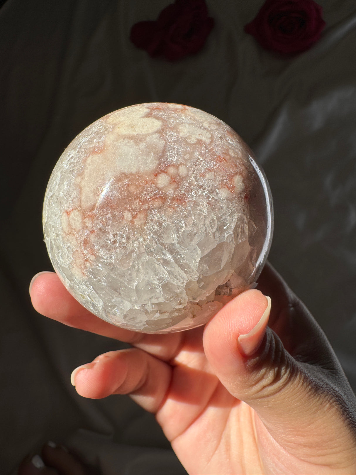 Flower Agate x Quartz Sphere