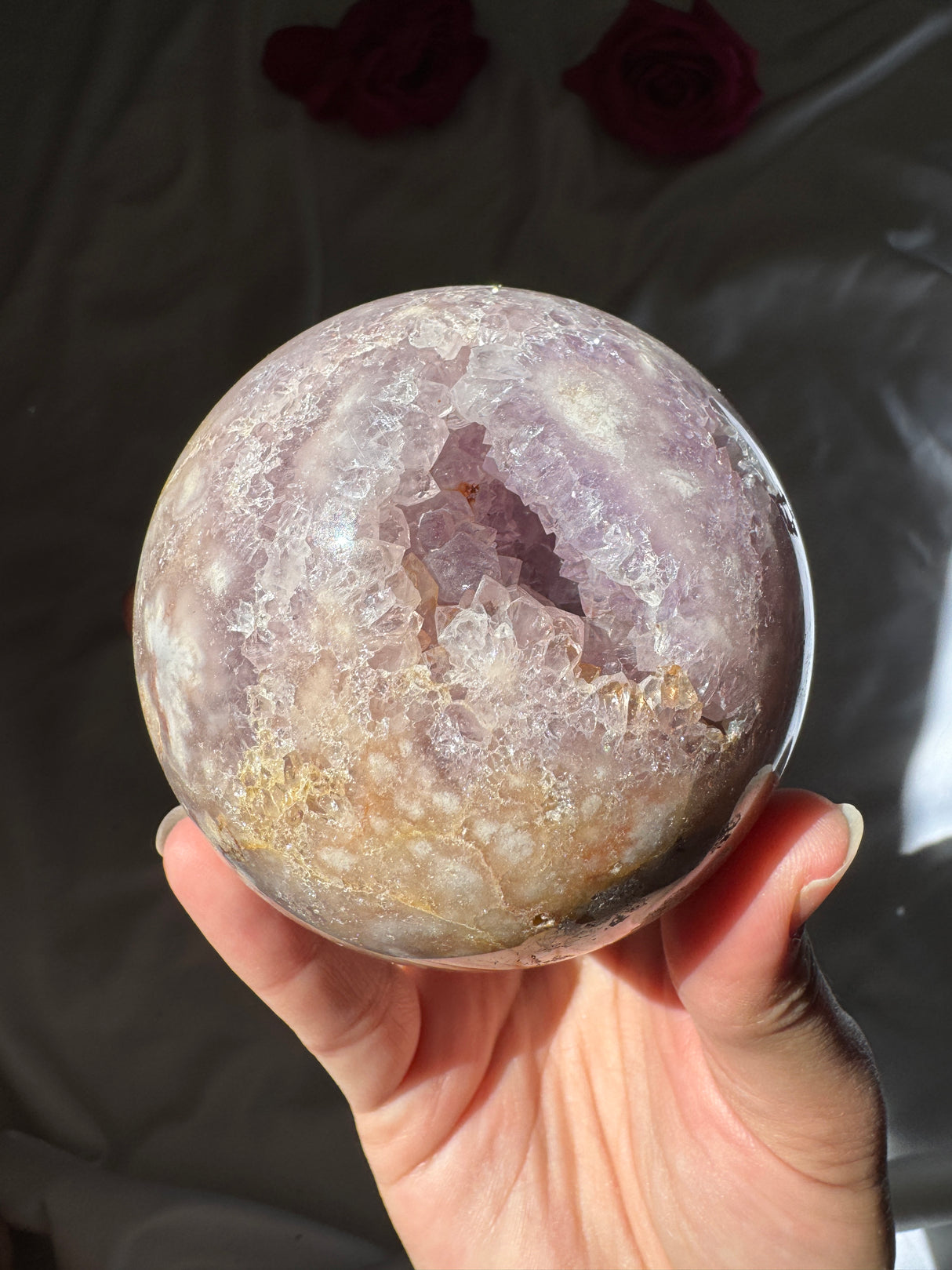 Flower Agate x Amethyst Sphere