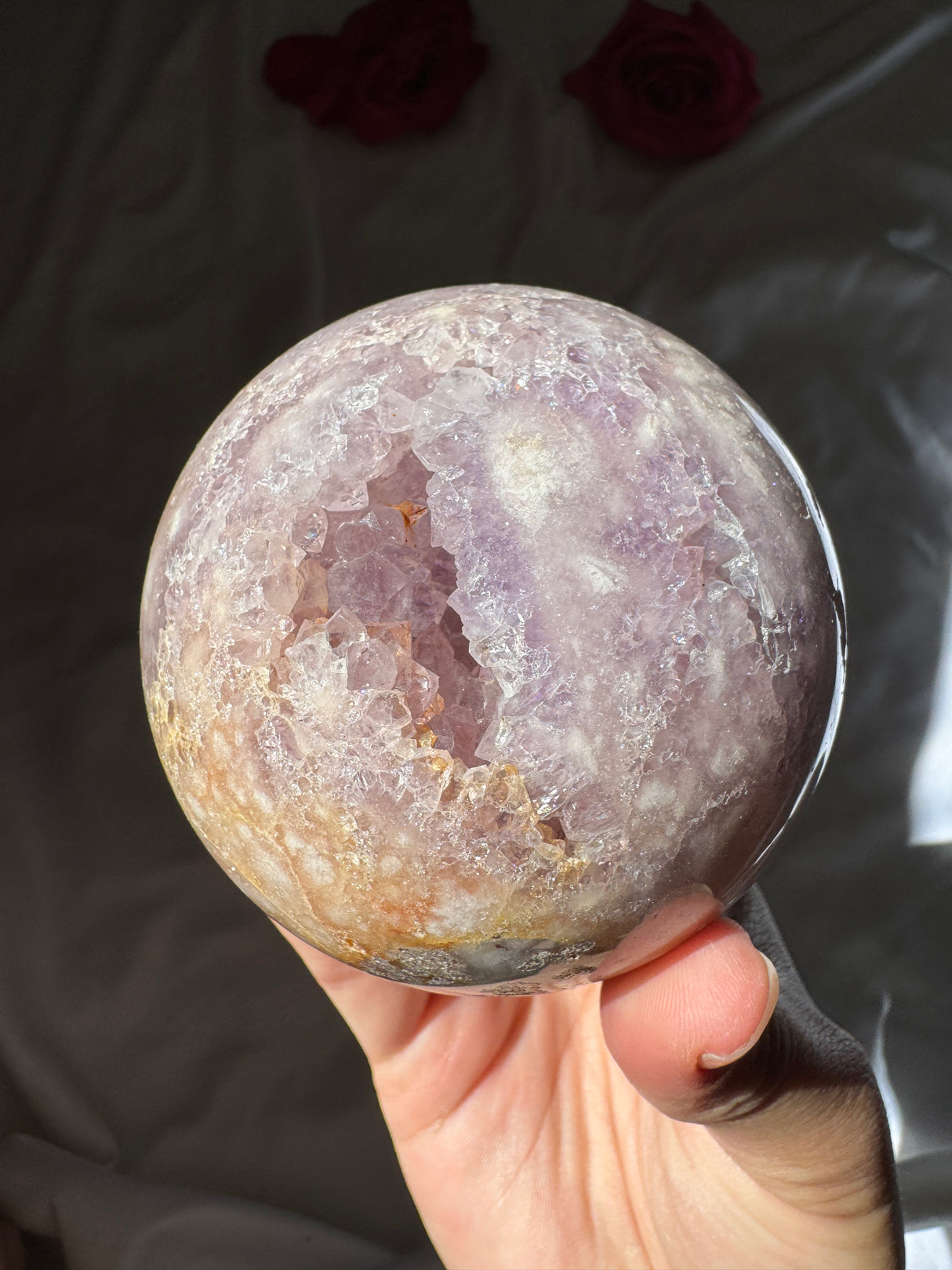 Flower Agate x Amethyst Sphere