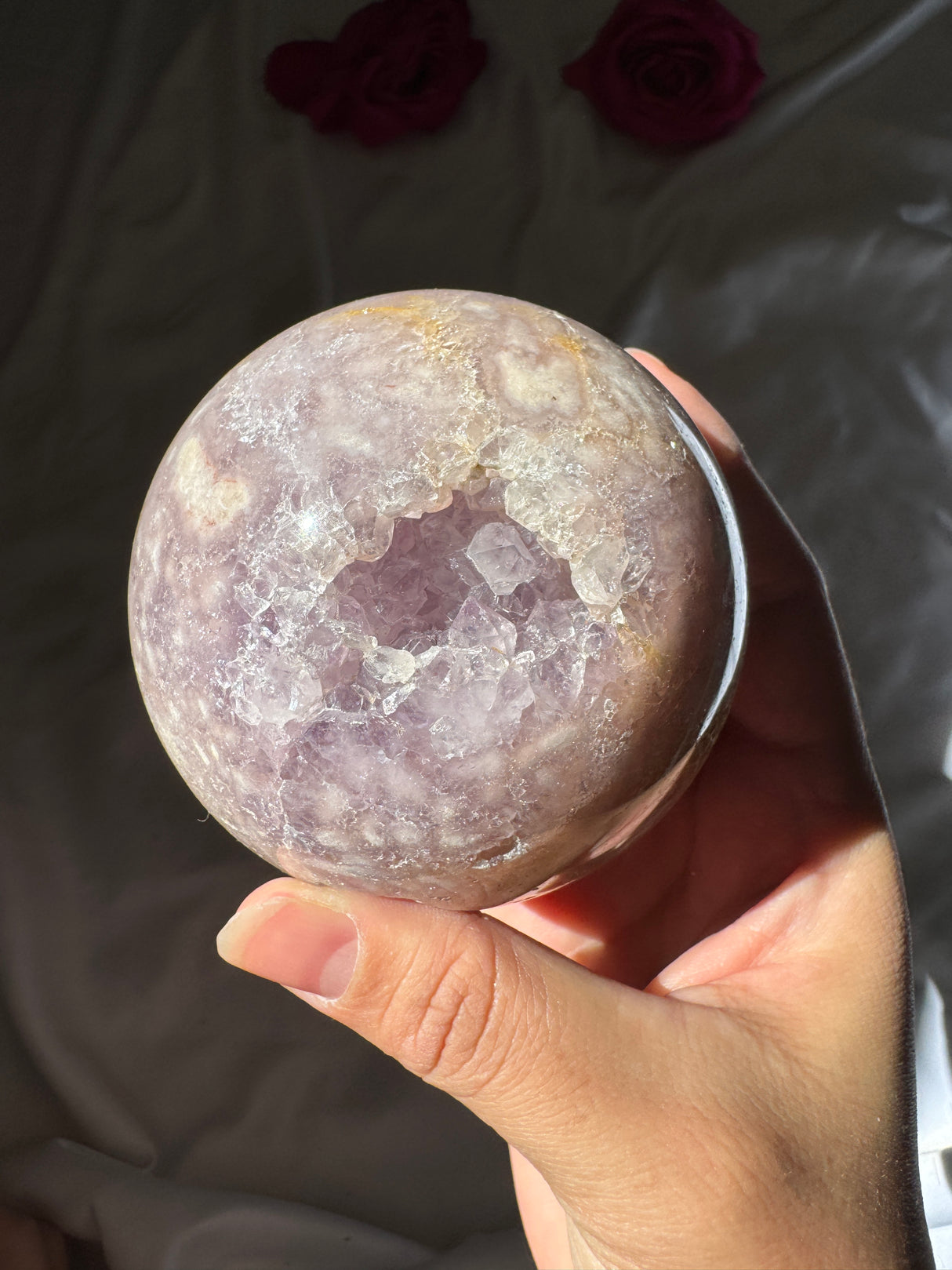 Flower Agate x Amethyst Sphere