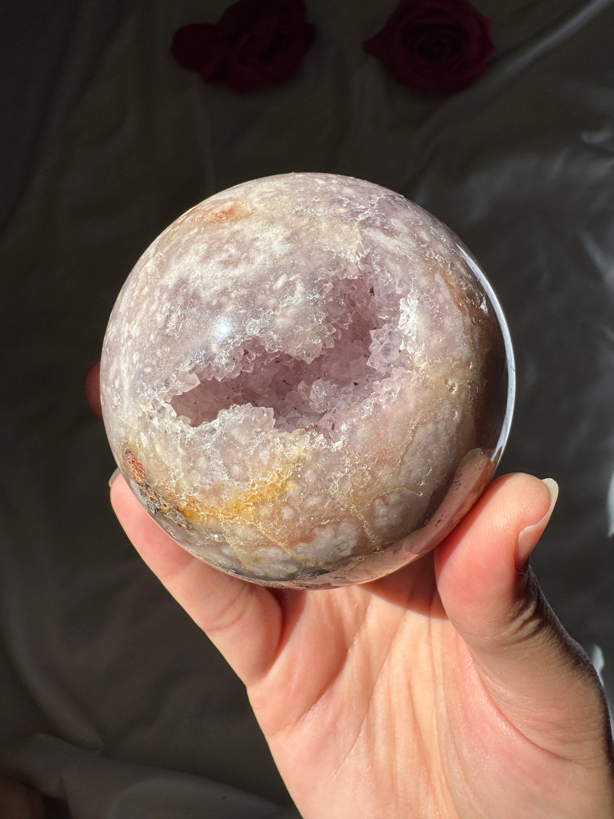 Flower Agate x Amethyst Sphere