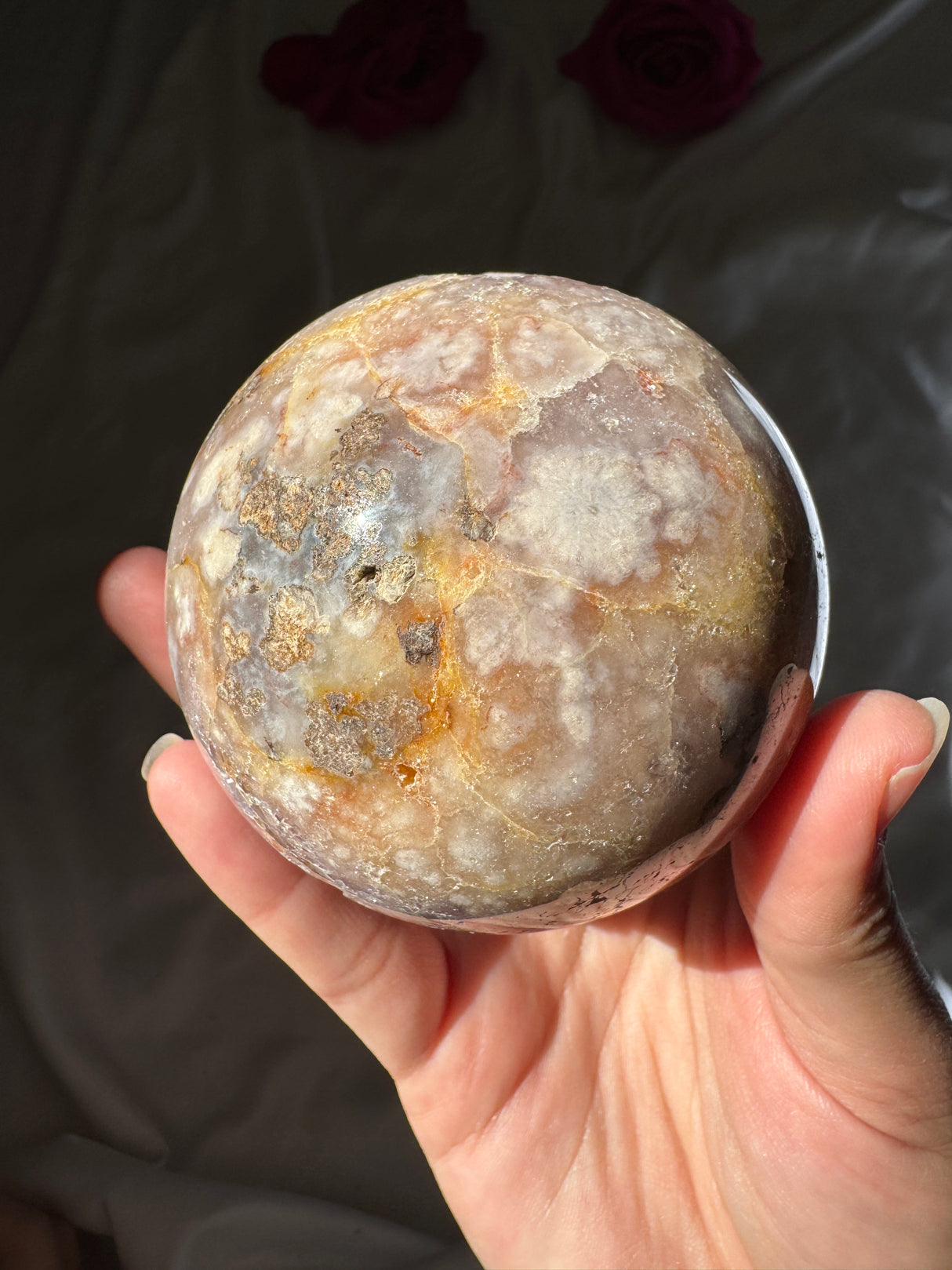 Flower Agate x Amethyst Sphere