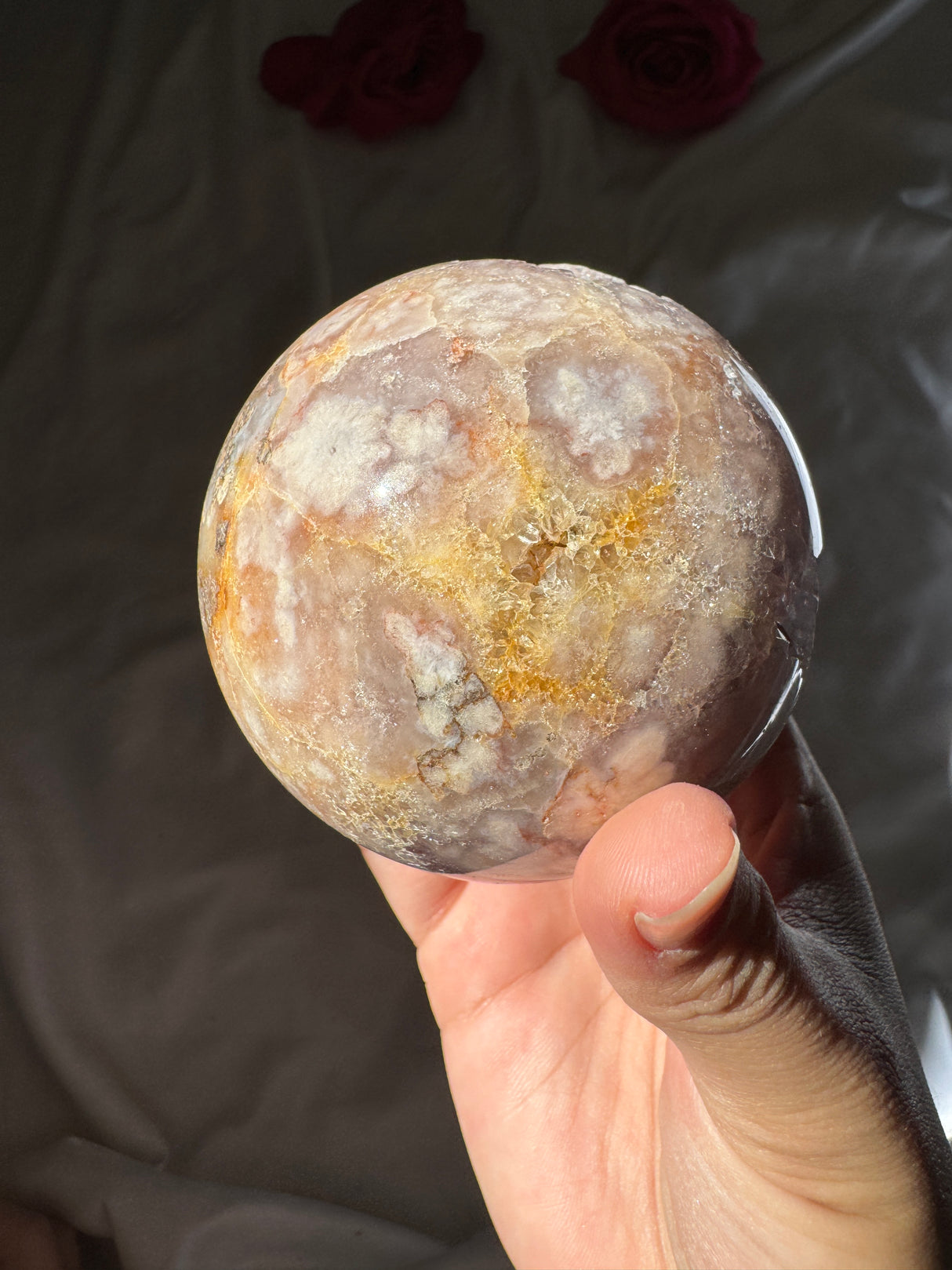 Flower Agate x Amethyst Sphere