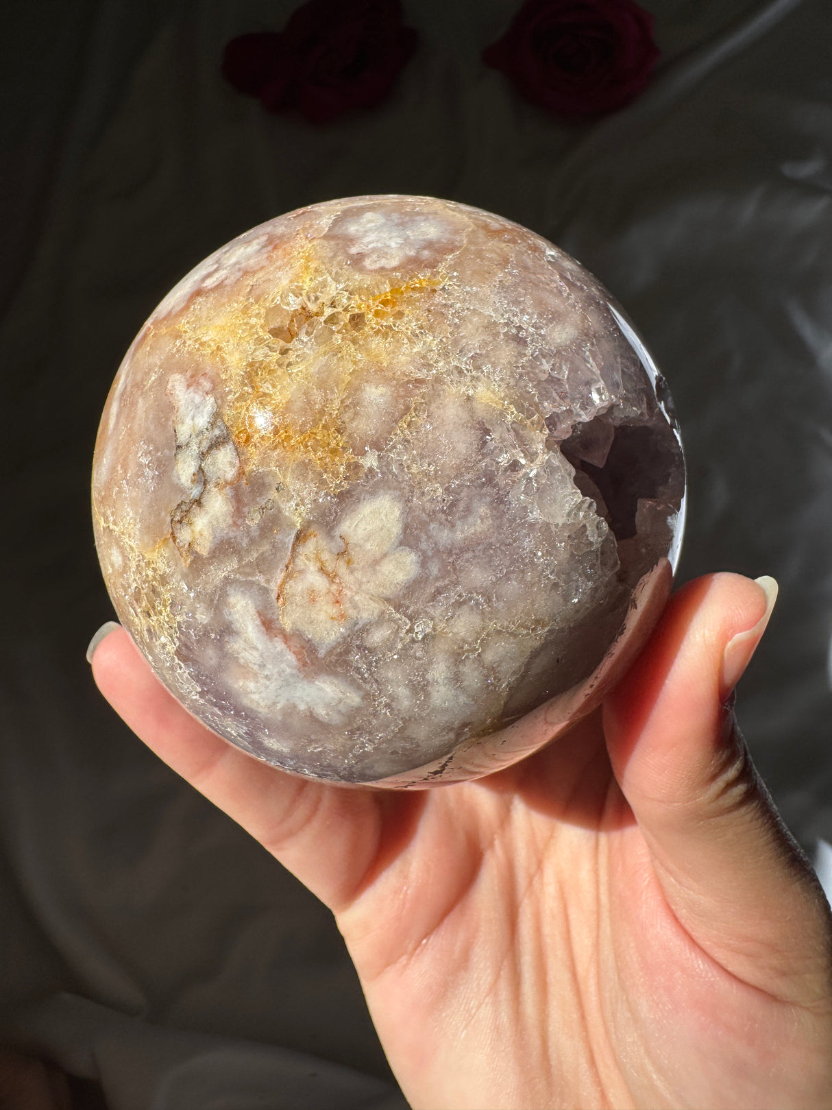 Flower Agate x Amethyst Sphere