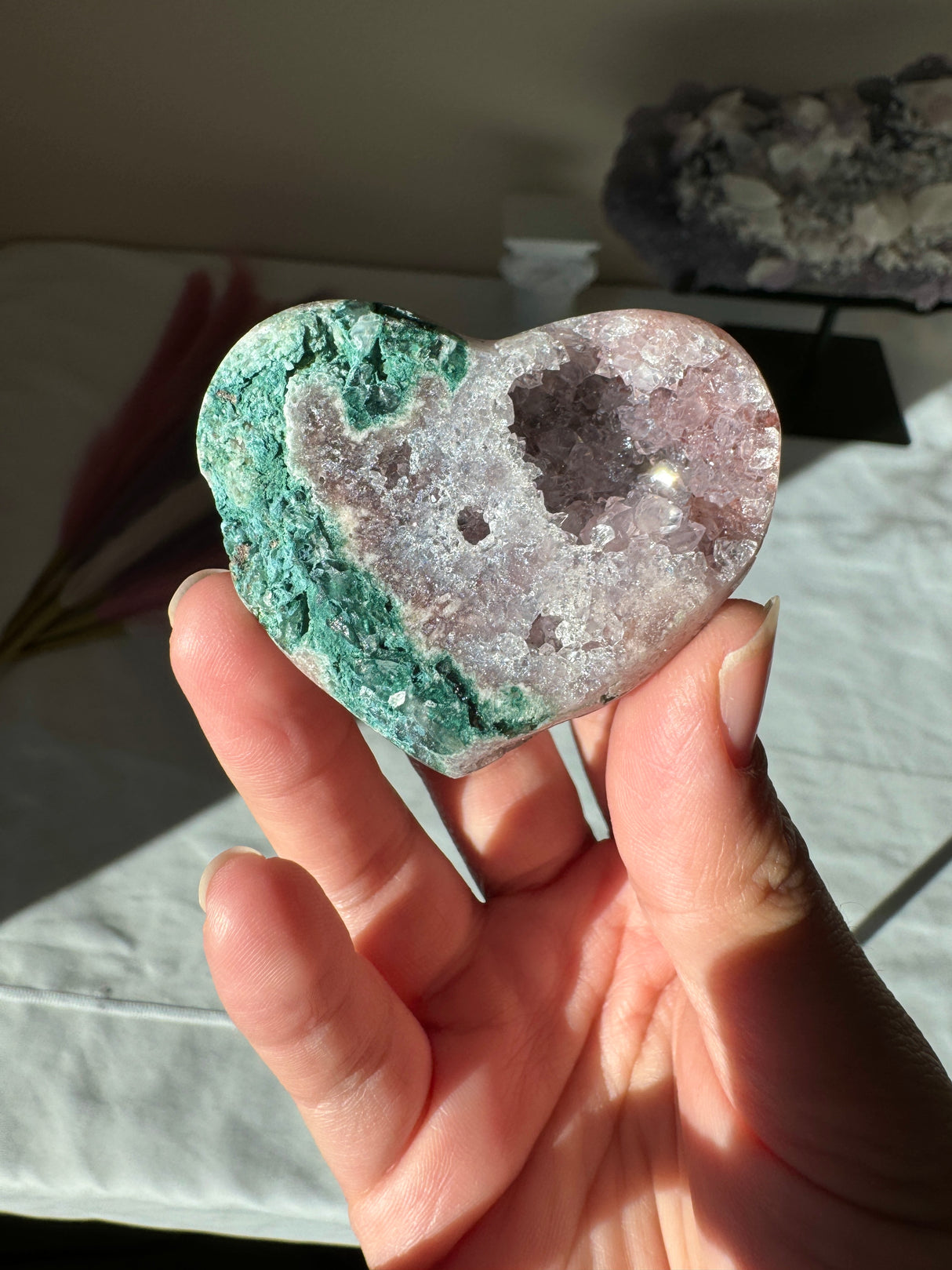 Pink Amethyst Heart with Green Jasper