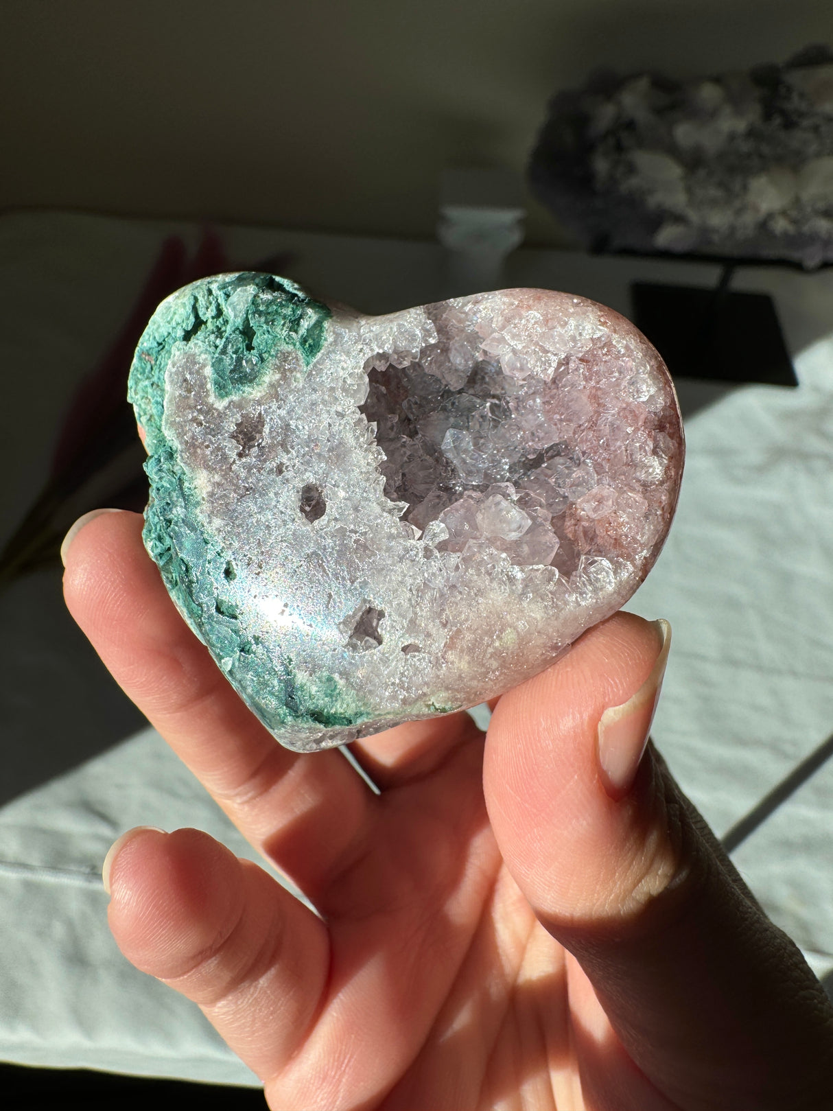 Pink Amethyst Heart with Green Jasper