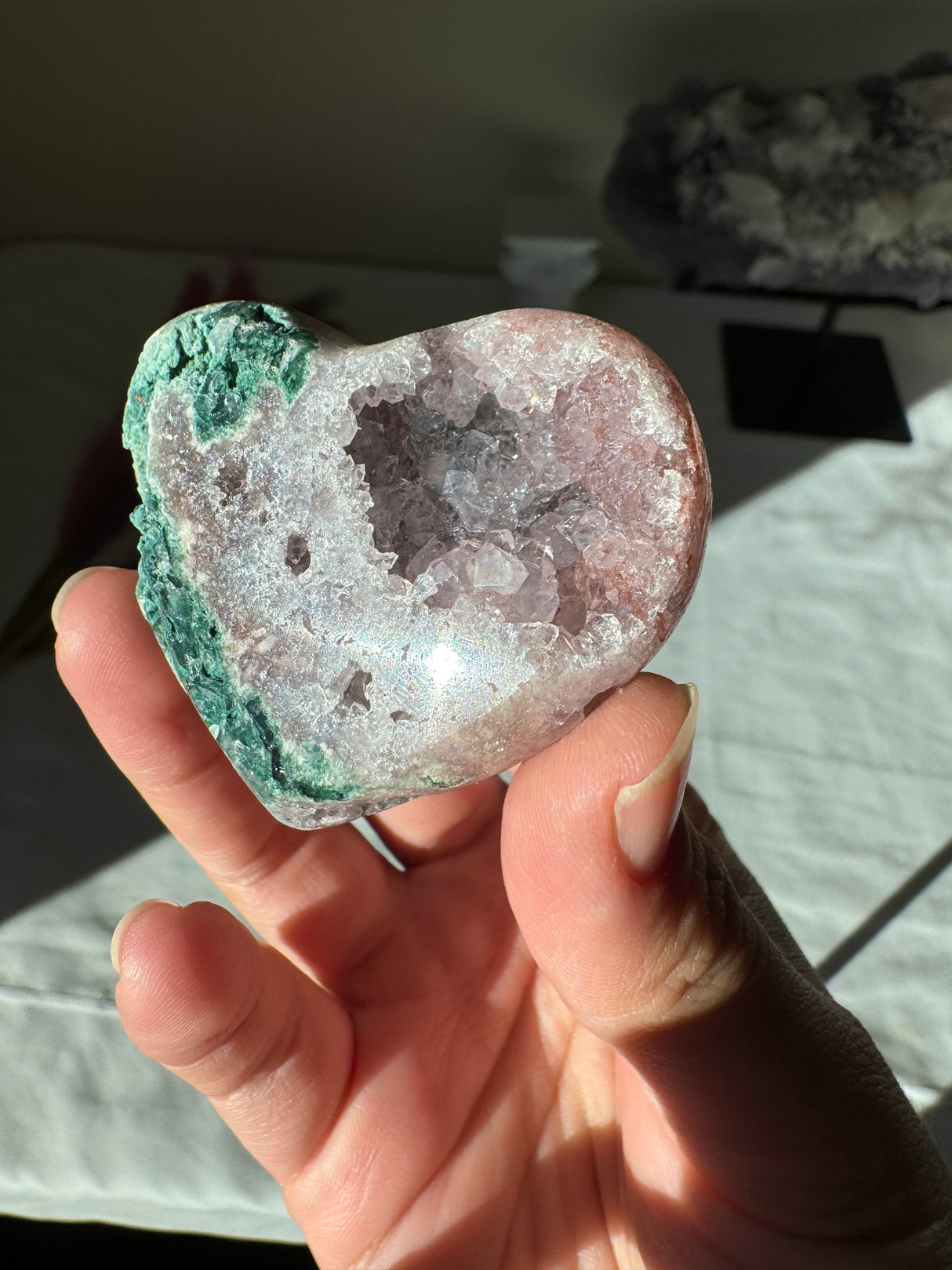 Pink Amethyst Heart with Green Jasper
