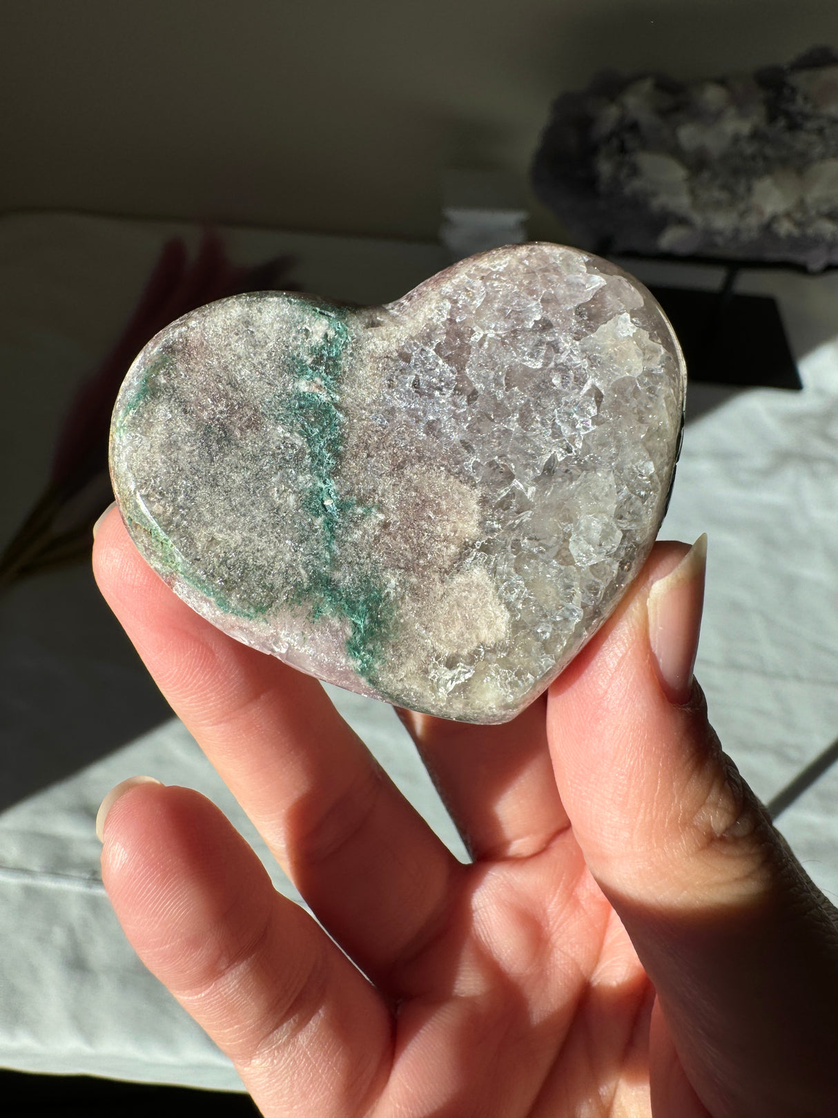 Pink Amethyst Heart with Green Jasper