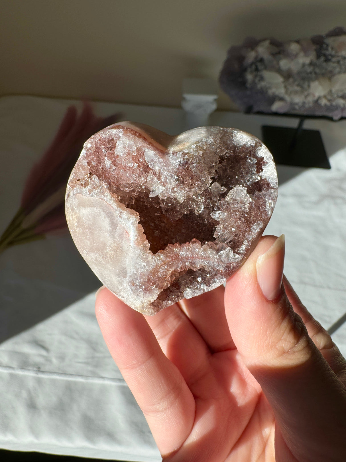 Druzy Maroon Pink Amethyst Heart