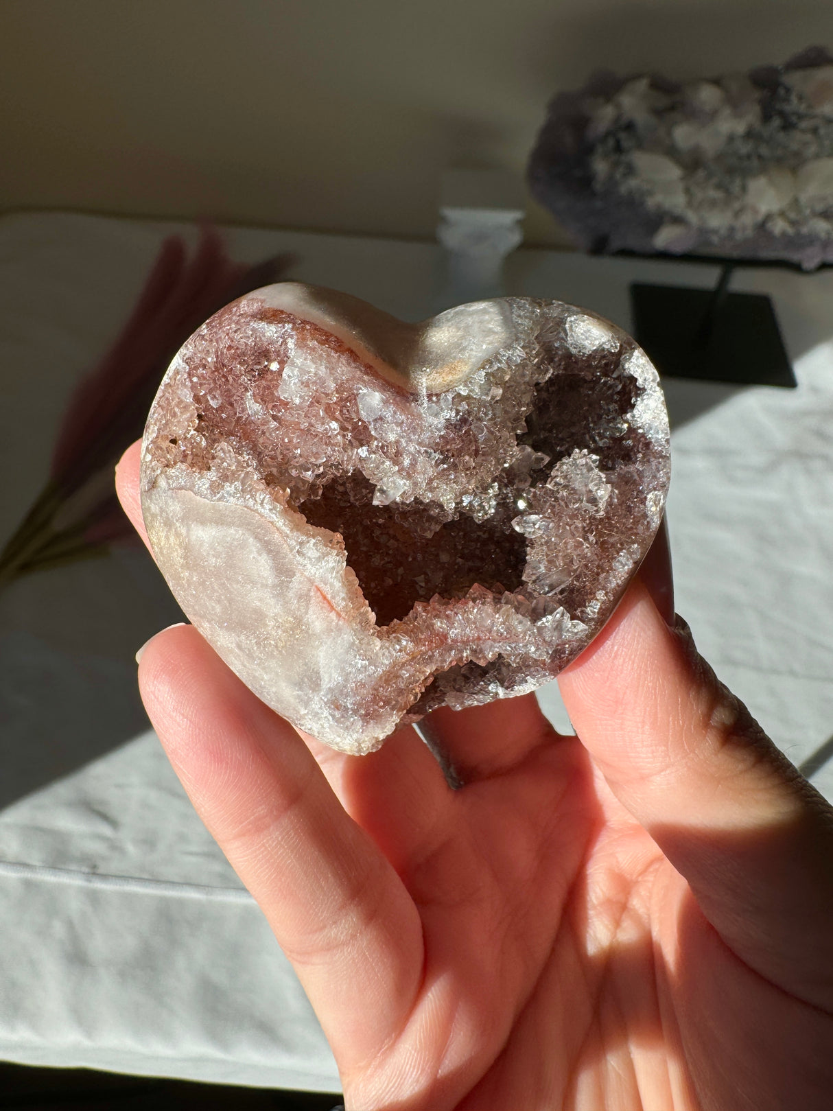 Druzy Maroon Pink Amethyst Heart