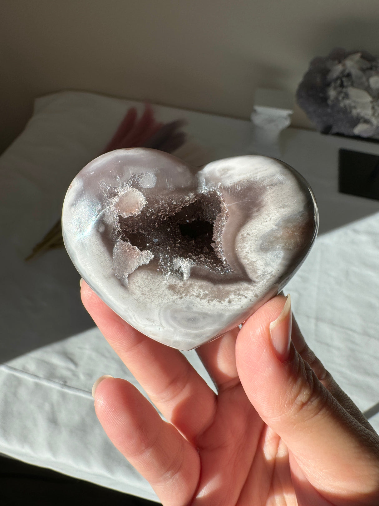 Druzy Lavender Grey Pink Amethyst Heart with Orbs