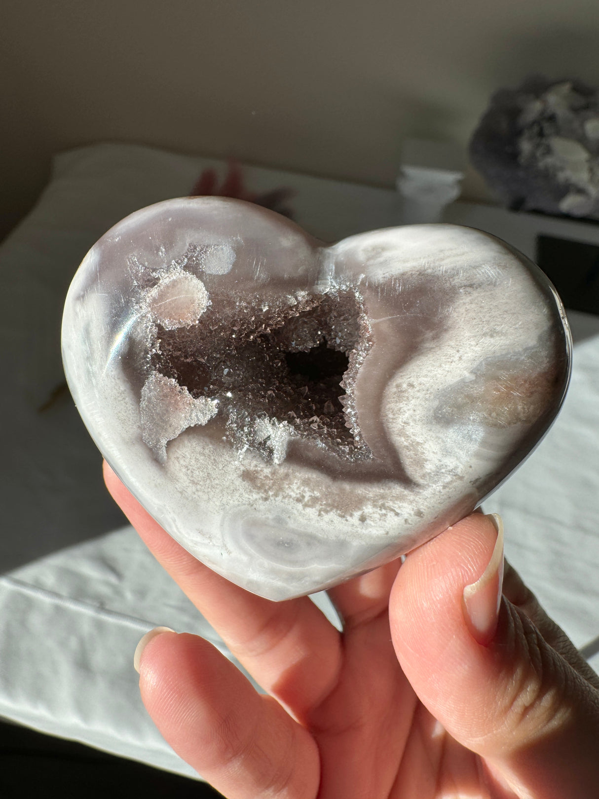 Druzy Lavender Grey Pink Amethyst Heart with Orbs