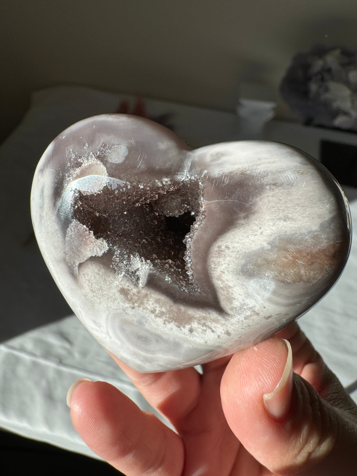 Druzy Lavender Grey Pink Amethyst Heart with Orbs