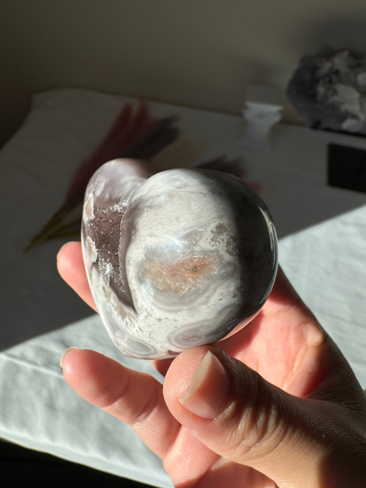 Druzy Lavender Grey Pink Amethyst Heart with Orbs