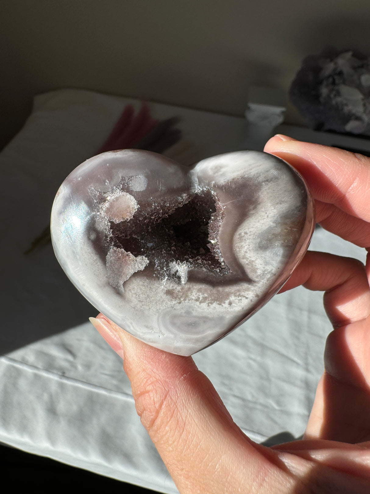 Druzy Lavender Grey Pink Amethyst Heart with Orbs