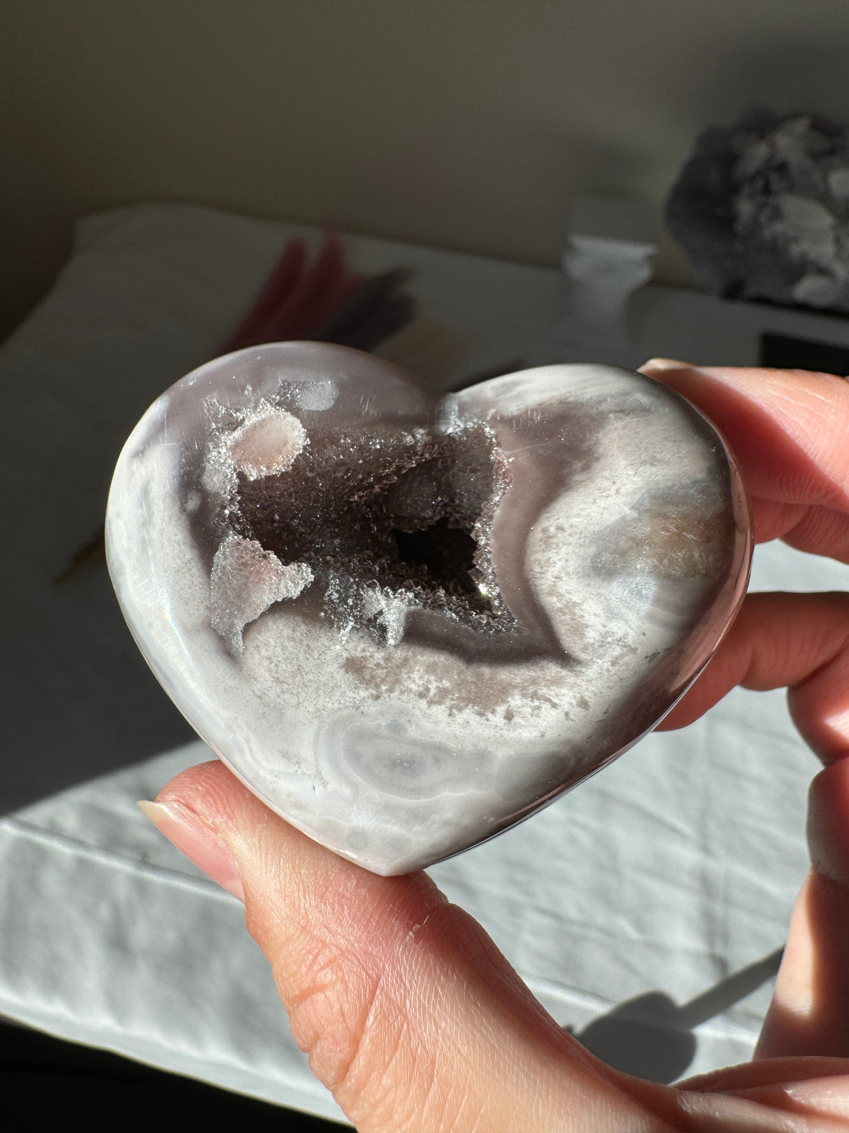 Druzy Lavender Grey Pink Amethyst Heart with Orbs