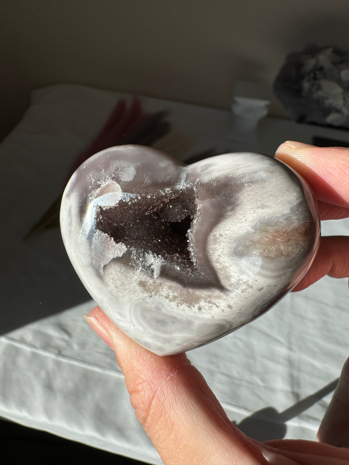 Druzy Lavender Grey Pink Amethyst Heart with Orbs