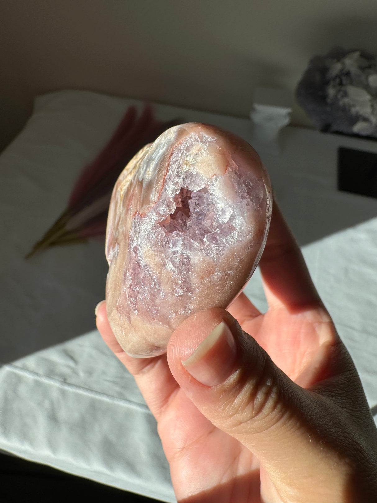 Double Sided Pink Amethyst Heart with Amethyst Veins and Druzy