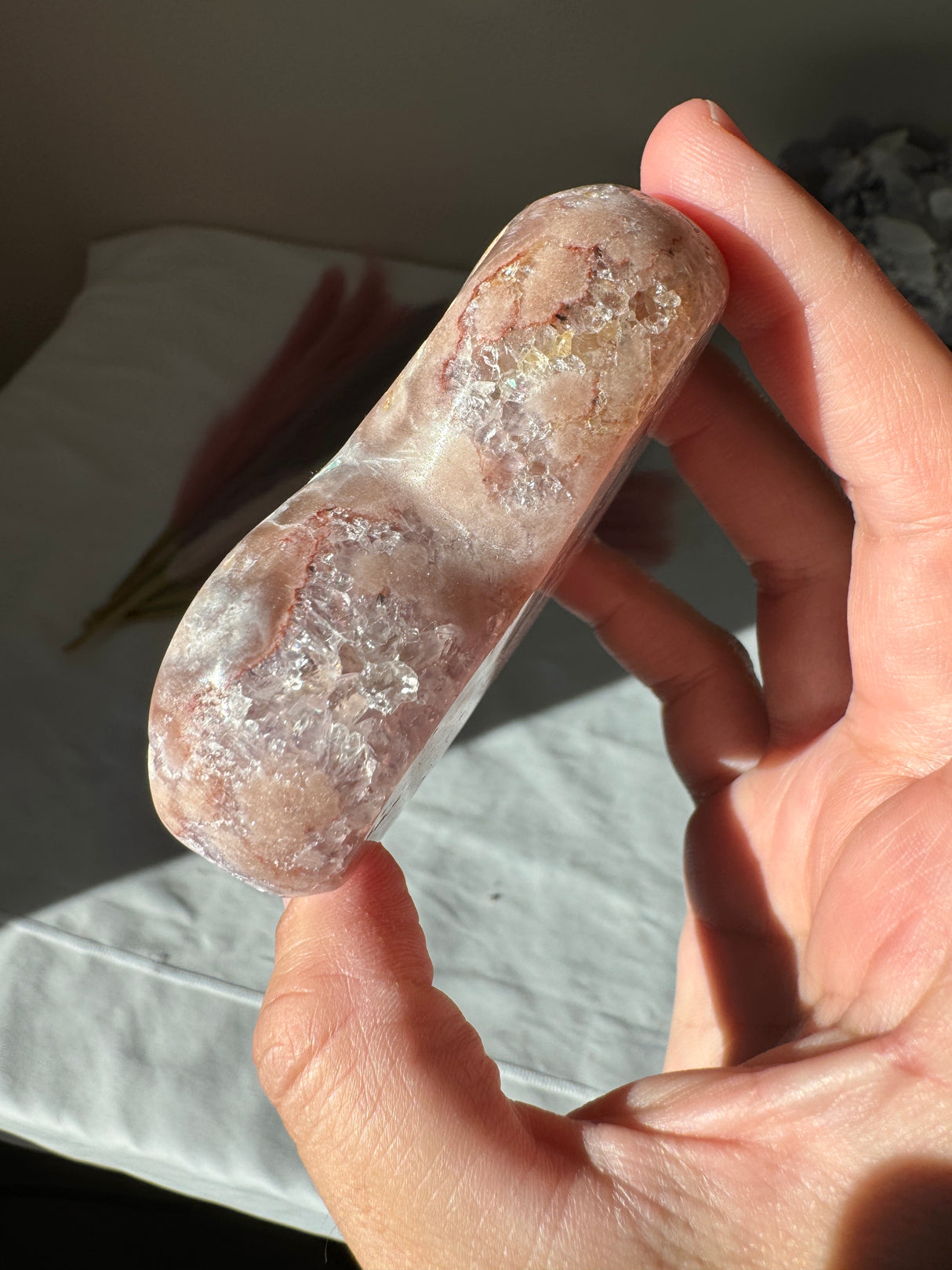 Double Sided Pink Amethyst Heart with Amethyst Veins and Druzy