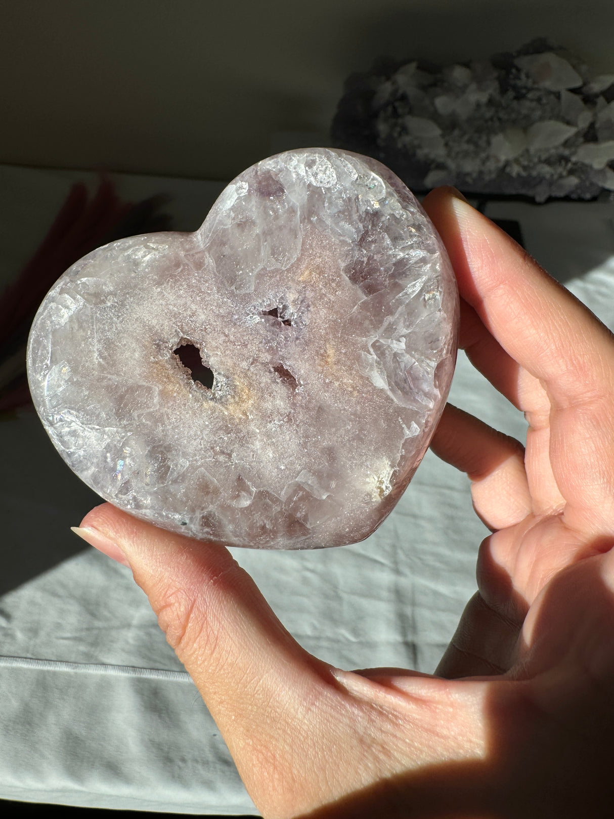 Druzy Pink Amethyst Quartz Heart