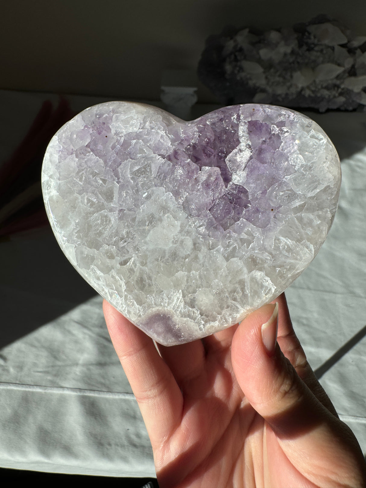 Pink Amethyst Heart with Quartz and Green Jasper