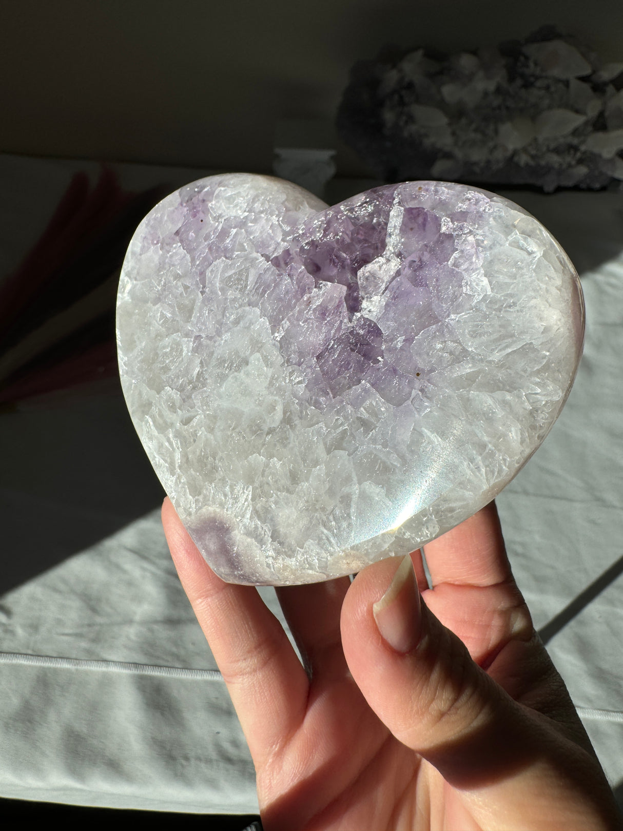 Pink Amethyst Heart with Quartz and Green Jasper