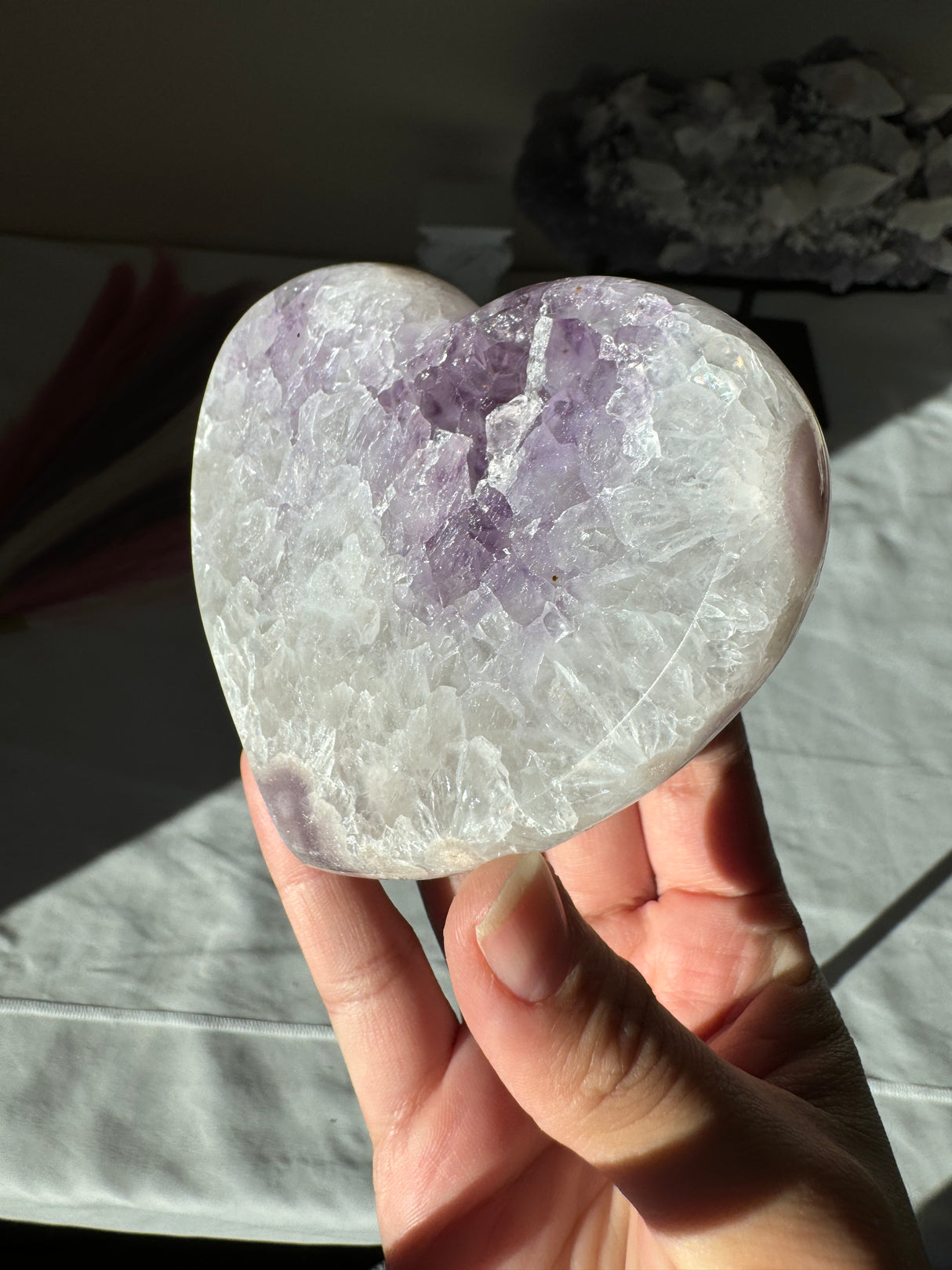 Pink Amethyst Heart with Quartz and Green Jasper