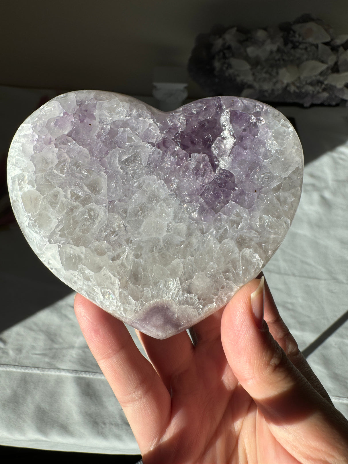 Pink Amethyst Heart with Quartz and Green Jasper