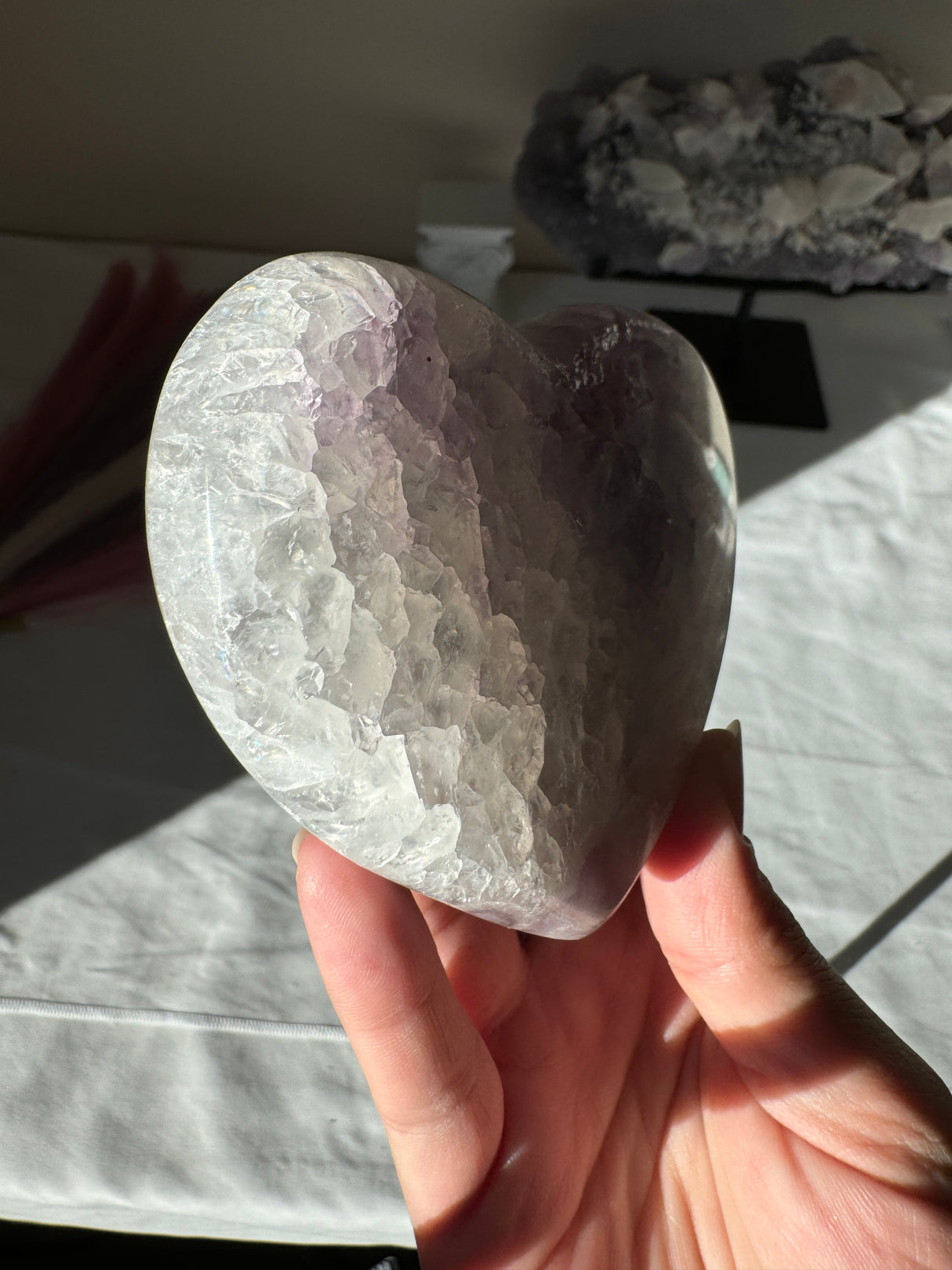 Pink Amethyst Heart with Quartz and Green Jasper