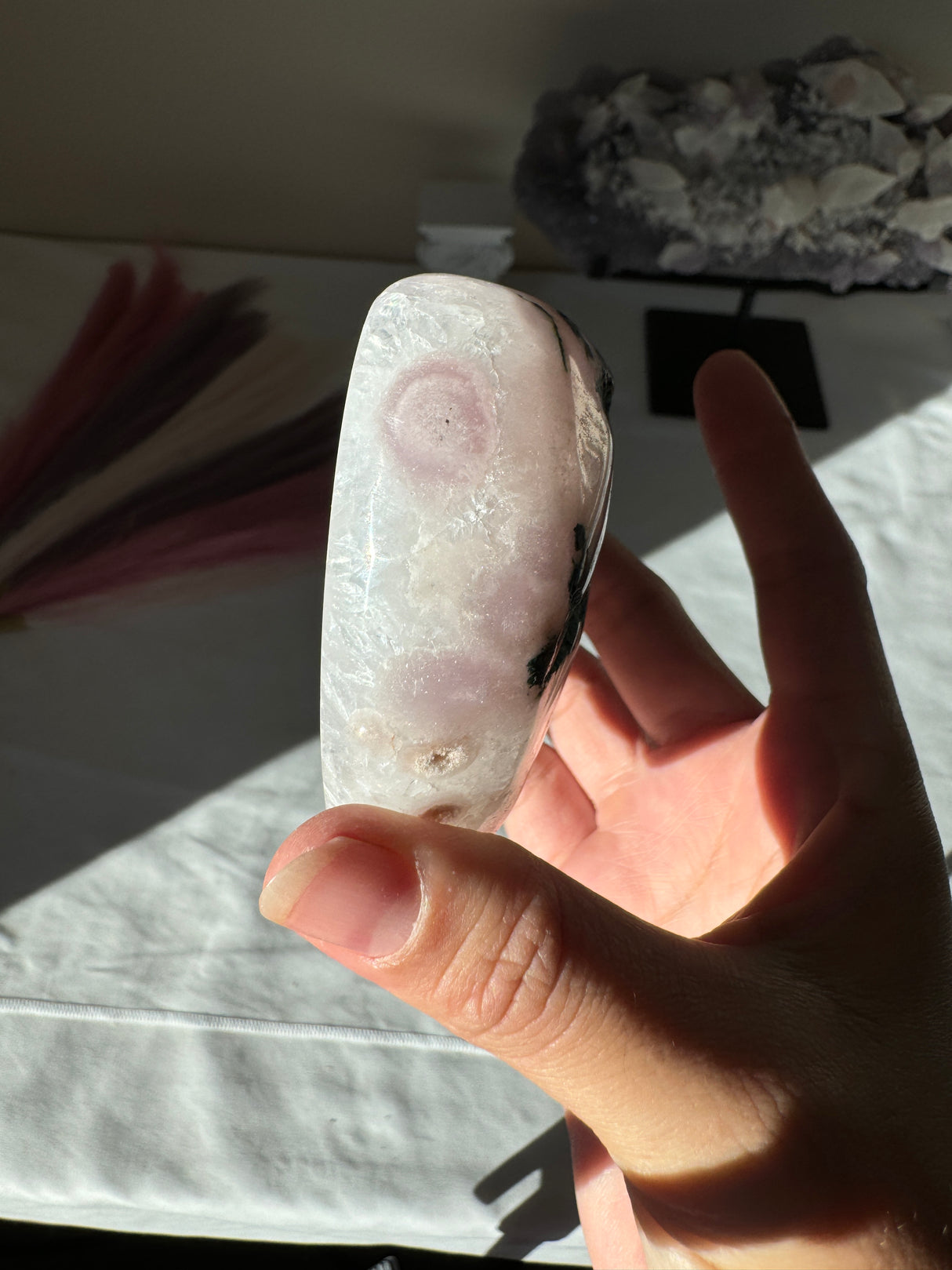 Pink Amethyst Heart with Quartz and Green Jasper